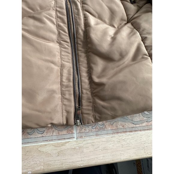 Zara‎ Basic Worn once down feather blend fur hood trim coat beige caramel size S - Picture 8 of 14